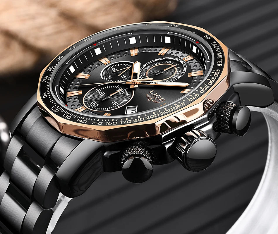 Relogio Masculino LIGE New Sport Chronograph Mens Watches Top Brand Luxury Full Steel Quartz Clock Waterproof Big Dial Watch Men