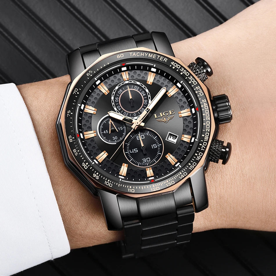 Relogio Masculino LIGE New Sport Chronograph Mens Watches Top Brand Luxury Full Steel Quartz Clock Waterproof Big Dial Watch Men