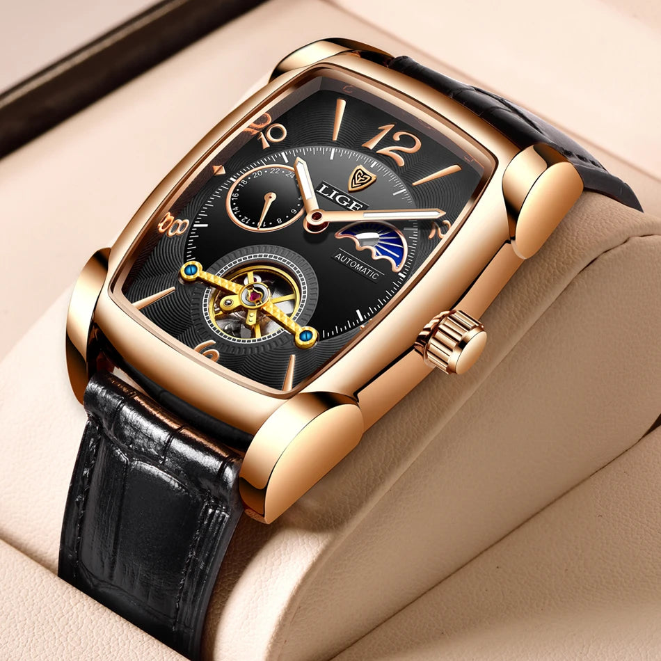 LIGE New Tourbillon Automatic Mechanical Womens Watches Top Brand Luxury Fashion Waterproof Skeleton ladyClock Montre Homme