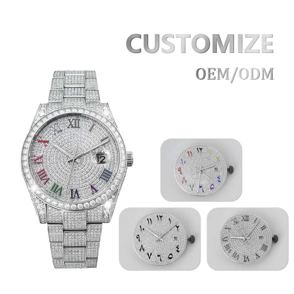 Hip Hop Bust Down Custom Automatic Mechanical Watches Luxury Brand Gold Iced Out VVS Moissanite Diamond Watch for Men ODM OEM