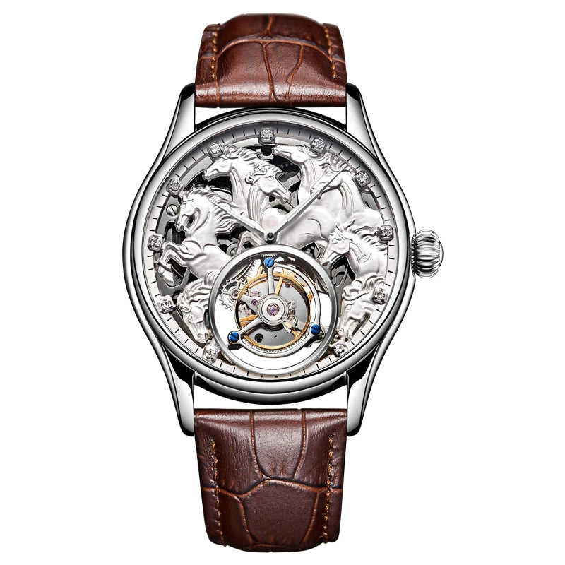 Aesop Flying Tourbillon Mechanical Watch For Men Eight Horses Stylish Waterproof Wristwatch Stylish Skeleton Dial Luxury 2025A