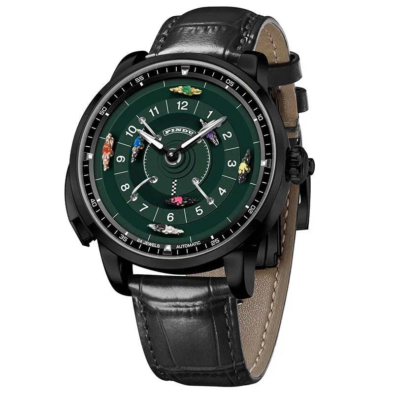 Pindu Designs NH35 Men's Mechanical Watch Press Button Turn Horse Riding Roulette Blue Sapphire Mirror Miyota Movement Jacob