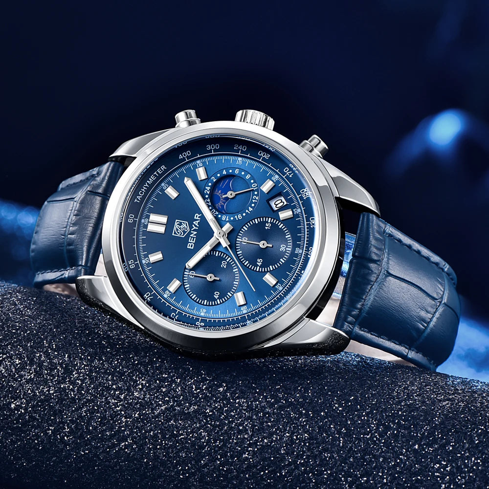 Luxury Men Quartz Wristwatches Top Brand Genuine Leather Chronograph 30M Waterproof Sport Watch Men Reloj Hombre Dropshipping