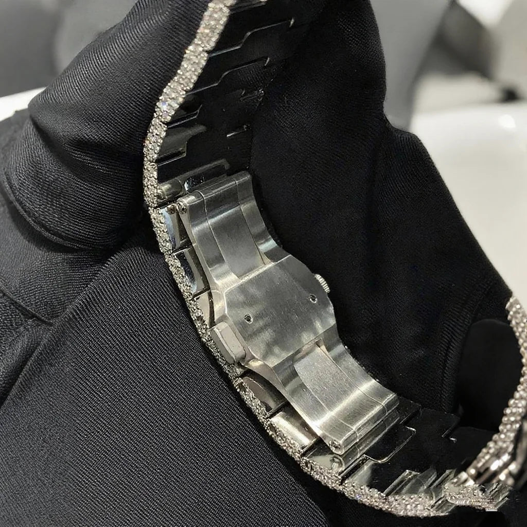 Buss Down Moissanite Watch Supplier Stainless Steel Mechanical Watches for Men Luxury Iced Out Vvs With Box