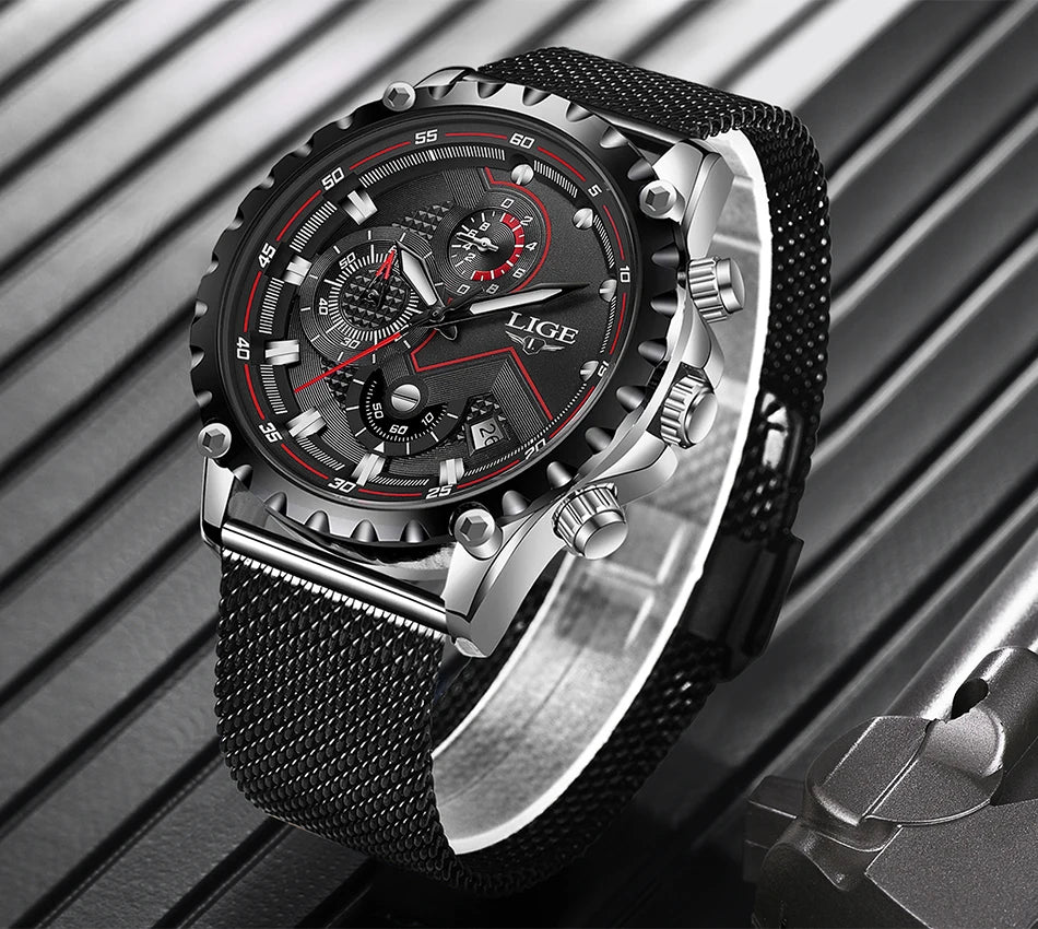 2025 New LIGE Blue Casual Mesh Belt Fashion Quartz Wristwatches Mens Watches Top Brand Luxury Waterproof Clock Relogio Masculino