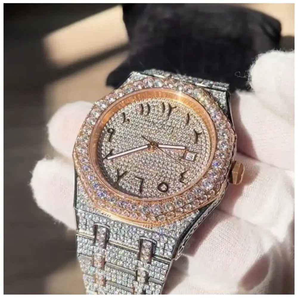 D Color Moissanite Sport Mechanical Watch VVS Hip Hop Stainless Steel Iced Out Diameter Watch Full Pave Setting Pointer Display