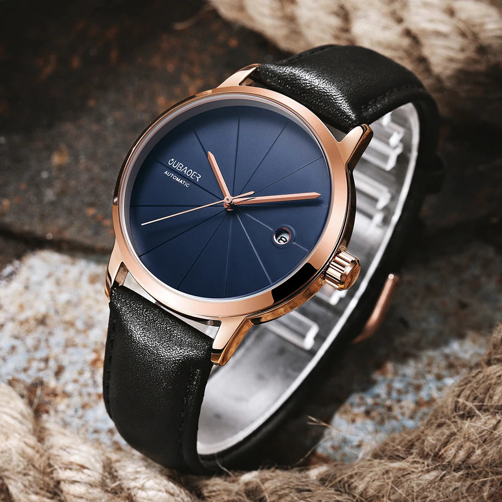2025 OUBAOER Men Watch Automatic Mechanical Watches Bussiness Leather Strap Wristwatches Waterproof Classic Minimalist Clocks