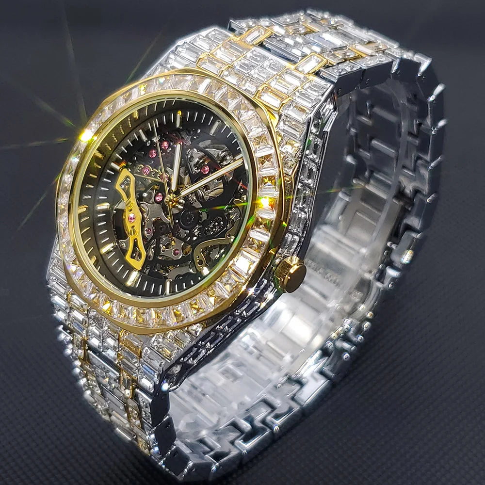 Luxury Automatic Watch For Men Hip Hop Diamond Skeleton Mechanical relogio masculino Ice Out waterproof Man Watches Dropshipping