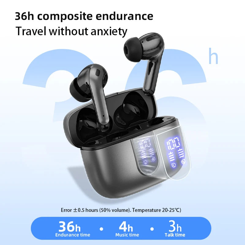 Hot-selling Noise-Canceling Wireless In-Ear Headphones with Digital Display Waterproof Sweatproof Long Battery Life BT Earphones