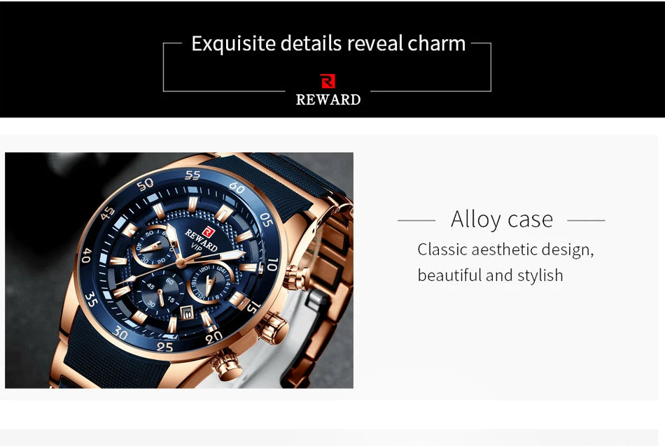 REWARD Big Dial Mens Watches Top Luxury Brand Sport Waterproof Watch Men Chronograph Quartz Clock Automatic Date WristWatches