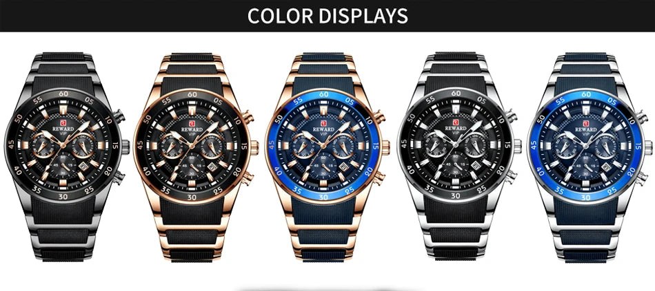 REWARD Big Dial Mens Watches Top Luxury Brand Sport Waterproof Watch Men Chronograph Quartz Clock Automatic Date WristWatches