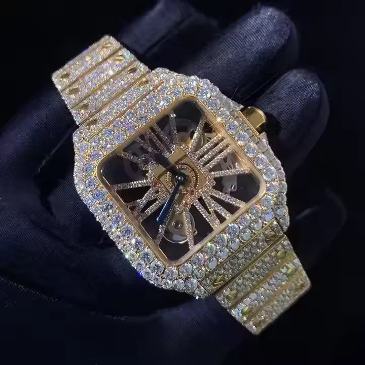 VVS High Quality Luxury Moissanite Watches with Custom Dial Diamond Mechanical Watch Diver Factory Wholesale Hip Hop Style Watch