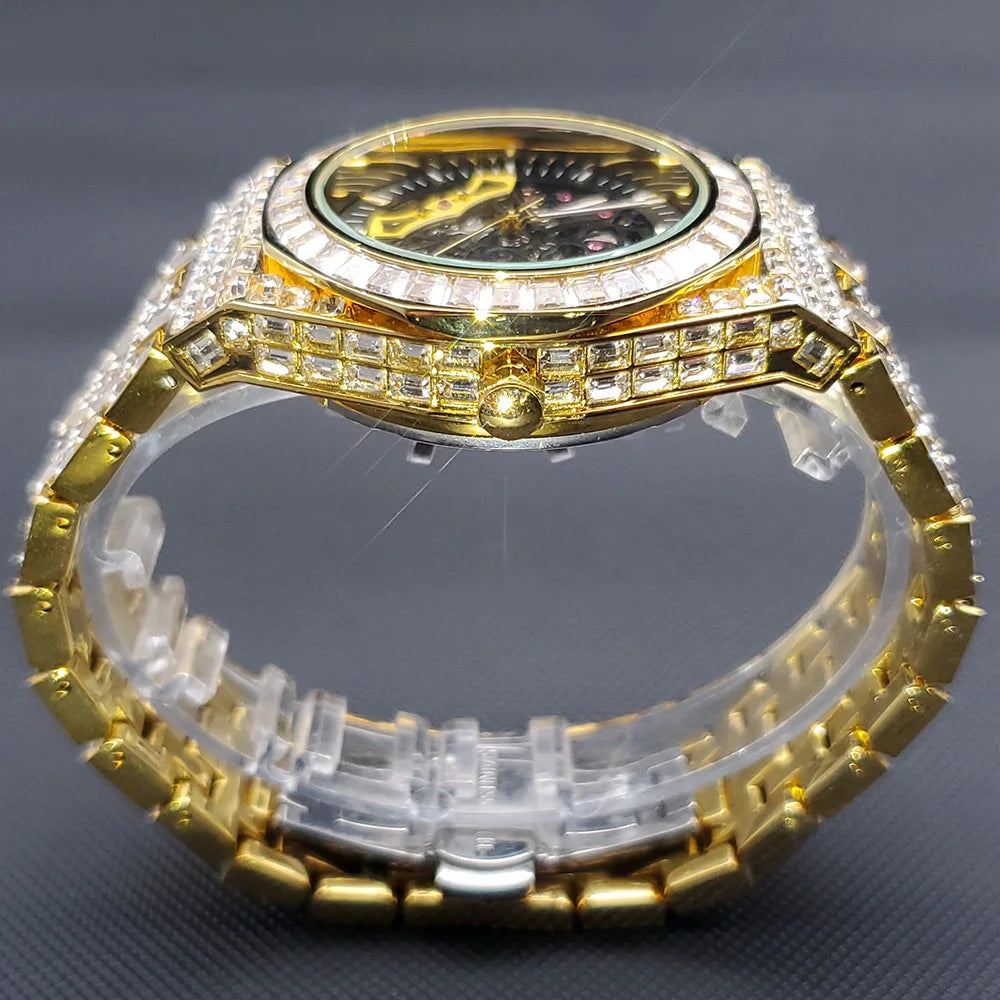 Luxury Automatic Watch For Men Hip Hop Diamond Skeleton Mechanical relogio masculino Ice Out waterproof Man Watches Dropshipping