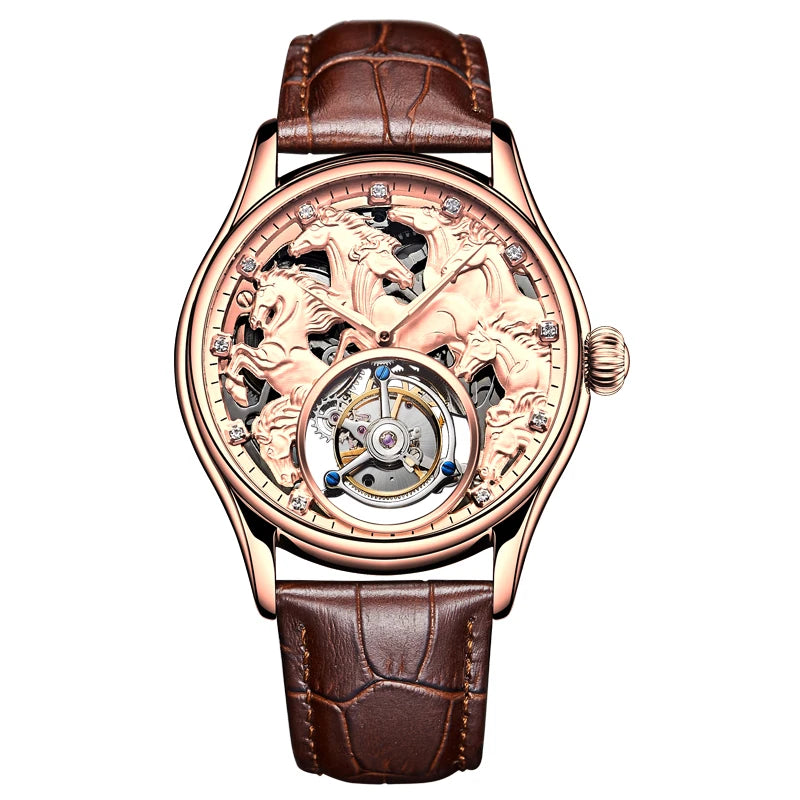Aesop Flying Tourbillon Mechanical Watch For Men Eight Horses Stylish Waterproof Wristwatch Stylish Skeleton Dial Luxury 2025A