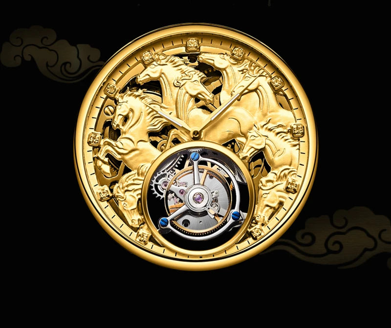Aesop Flying Tourbillon Mechanical Watch For Men Eight Horses Stylish Waterproof Wristwatch Stylish Skeleton Dial Luxury 2025A