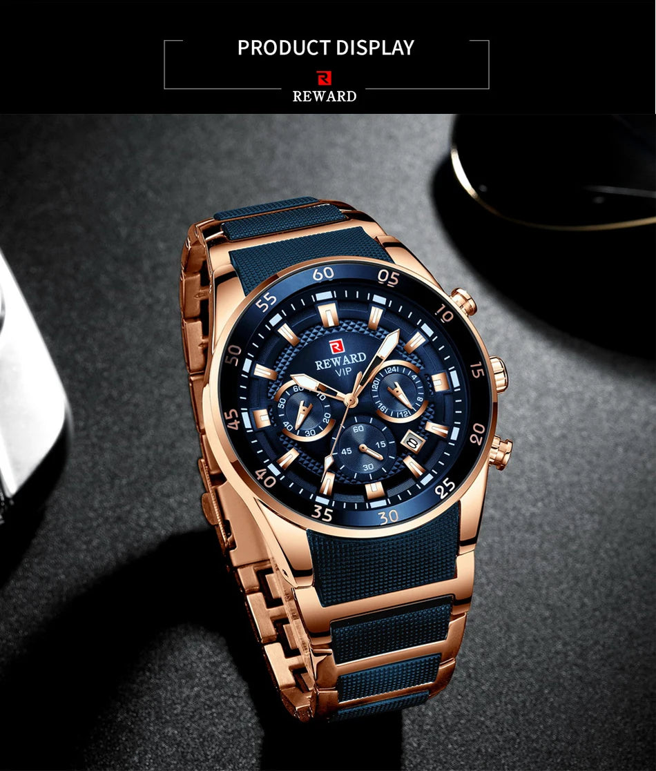 REWARD Big Dial Mens Watches Top Luxury Brand Sport Waterproof Watch Men Chronograph Quartz Clock Automatic Date WristWatches