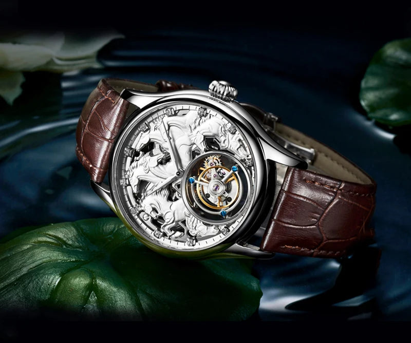 Aesop Flying Tourbillon Mechanical Watch For Men Eight Horses Stylish Waterproof Wristwatch Stylish Skeleton Dial Luxury 2025A