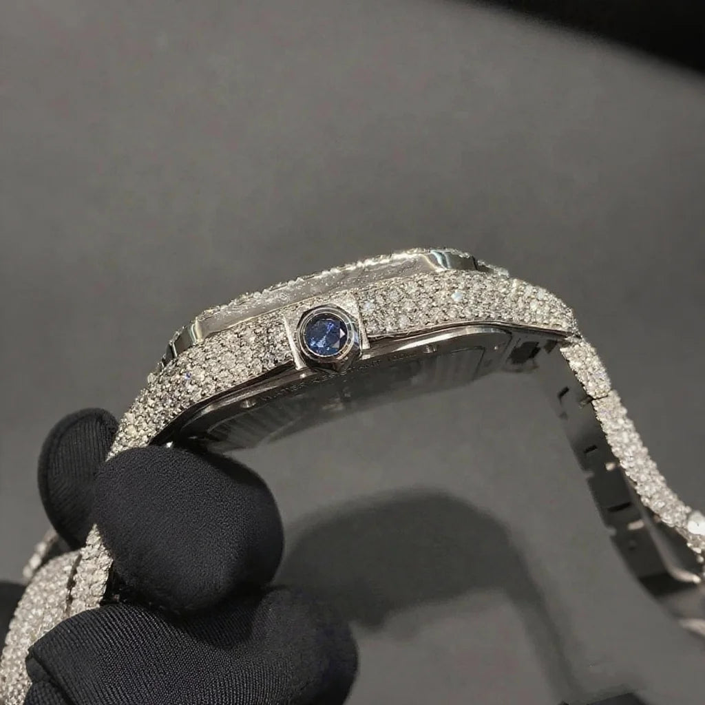 Buss Down Moissanite Watch Supplier Stainless Steel Mechanical Watches for Men Luxury Iced Out Vvs With Box