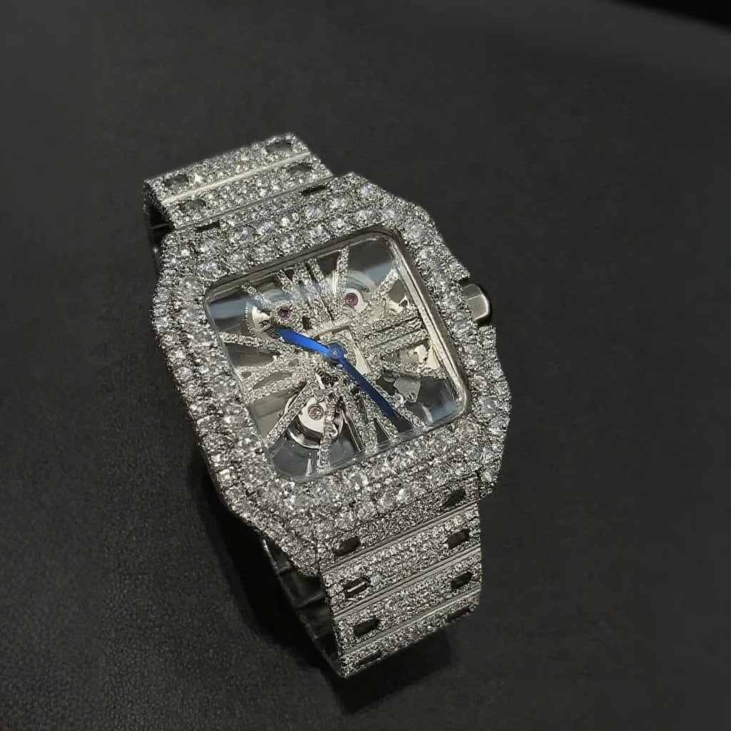 Buss Down Moissanite Watch Supplier Stainless Steel Mechanical Watches for Men Luxury Iced Out Vvs With Box