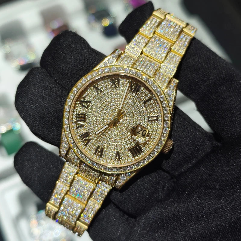 Hip Hop Bust Down Custom Automatic Mechanical Watches Luxury Brand Gold Iced Out VVS Moissanite Diamond Watch for Men ODM OEM