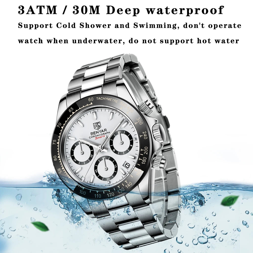 Relojes Hombre 2024 BENYAR New  Watches Men Luxury Brand Chronograph Male Sport Watches Waterproof Stainless Steel Quartz  Watch