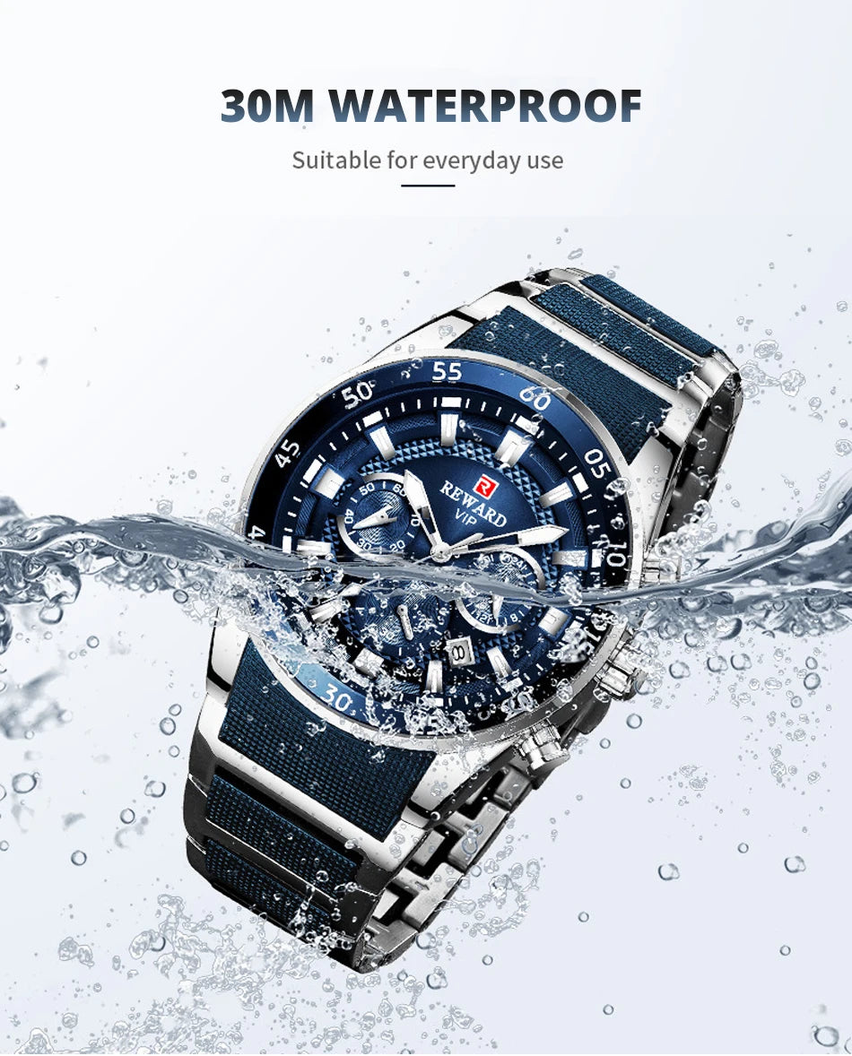 REWARD Big Dial Mens Watches Top Luxury Brand Sport Waterproof Watch Men Chronograph Quartz Clock Automatic Date WristWatches