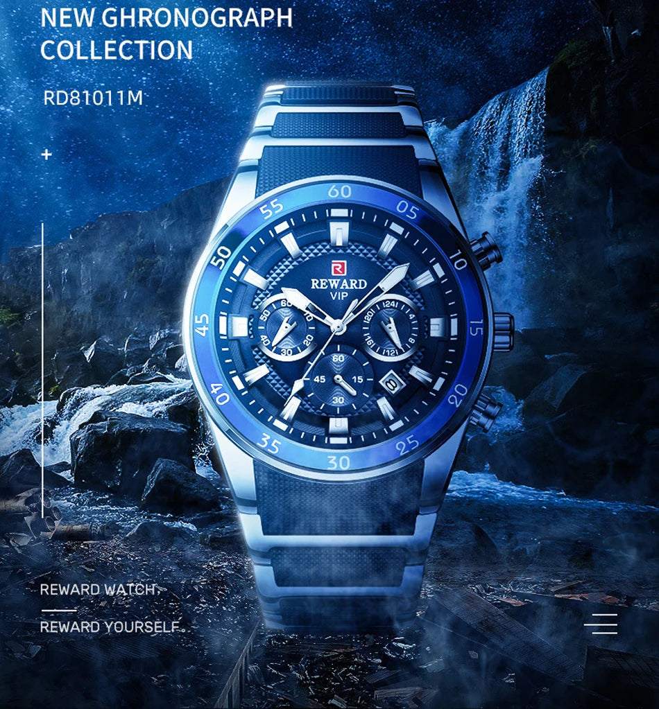 REWARD Big Dial Mens Watches Top Luxury Brand Sport Waterproof Watch Men Chronograph Quartz Clock Automatic Date WristWatches