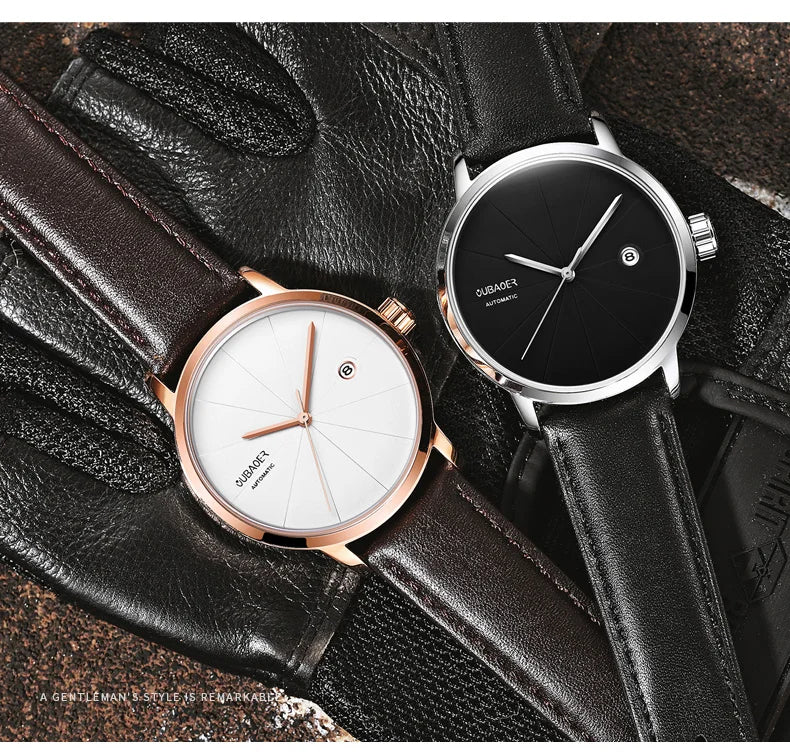 2025 OUBAOER Men Watch Automatic Mechanical Watches Bussiness Leather Strap Wristwatches Waterproof Classic Minimalist Clocks