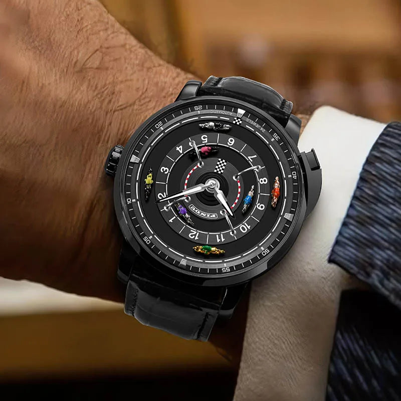 Pindu Designs NH35 Men's Mechanical Watch Press Button Turn Horse Riding Roulette Blue Sapphire Mirror Miyota Movement Jacob