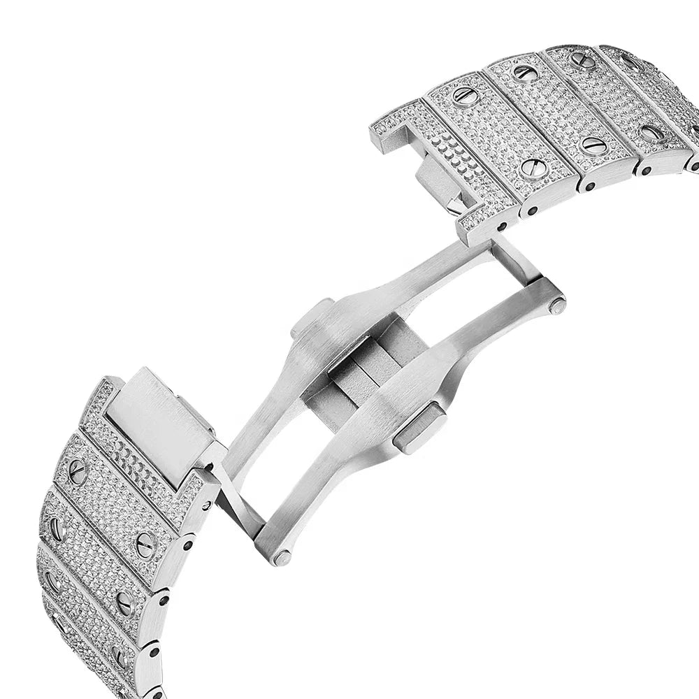 Shenzhen Factory Wholesale Perfect Diamond Stainless Steel Quartz Watches for Men Gold Silver Sparkling Rectangle Dial 40mm