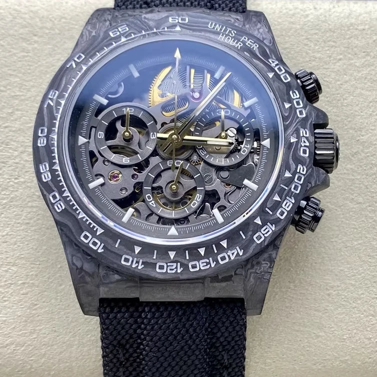 Luxury Luminous Mechanical Watch Waterproof 40mm Top Quality DIW Factory ETA 4130 Movement Carbon GET Skeleton Watch