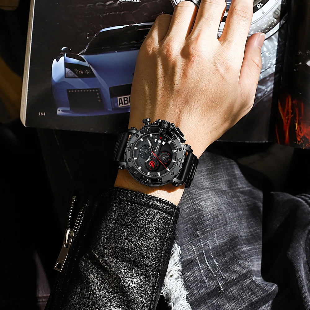 CRRJU Watch for Men Top Brand Luxury Big Dial Stainless Steel Waterproof Chronograph Wristwatches with Date Relogio Masculino