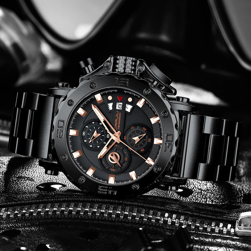 Relogio Masculino CRRJU Sport Chronograph Mens Watches Top Brand Luxury Full Steel Quartz Clock Waterproof Big Dial Watch Men