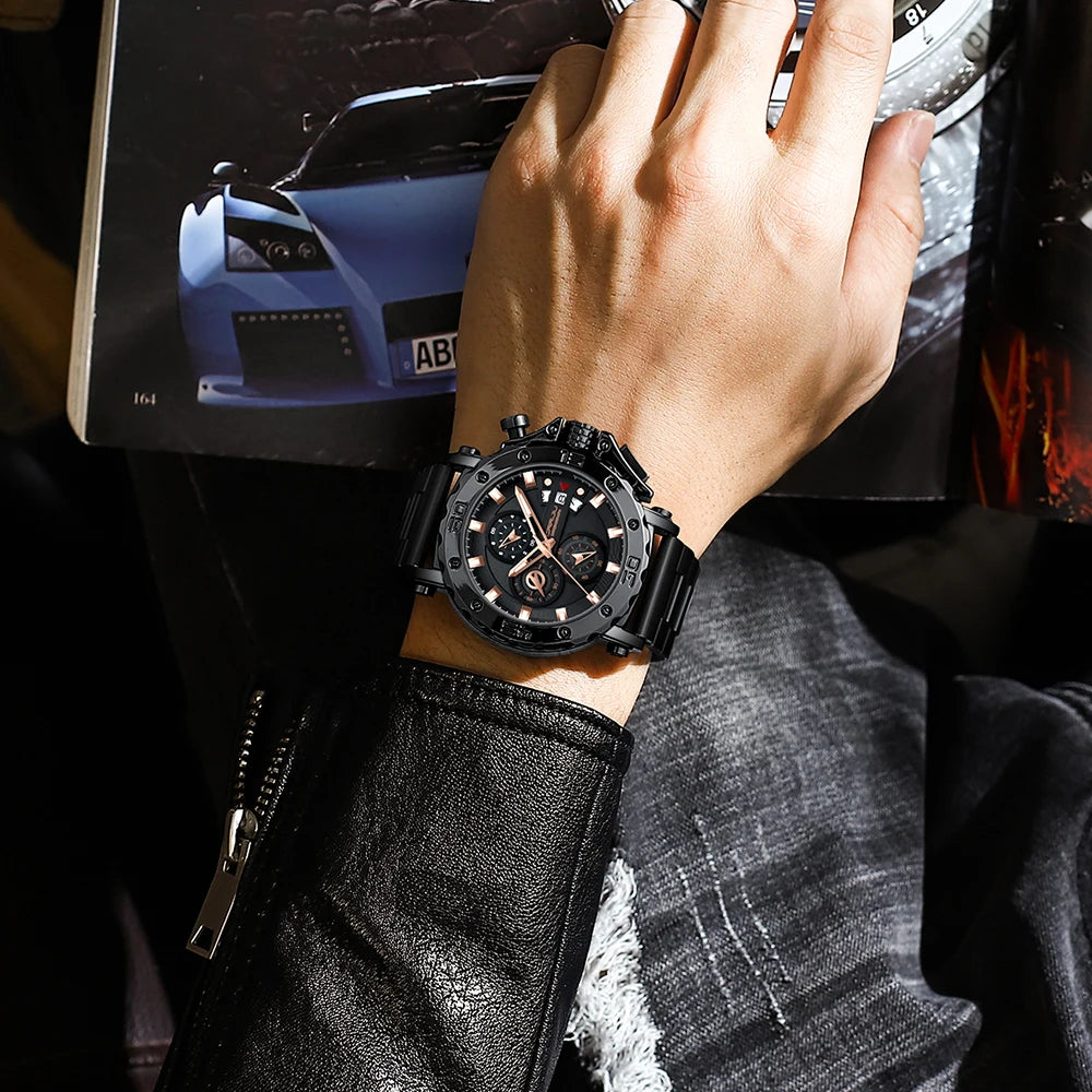 CRRJU Watch for Men Top Brand Luxury Big Dial Stainless Steel Waterproof Chronograph Wristwatches with Date Relogio Masculino