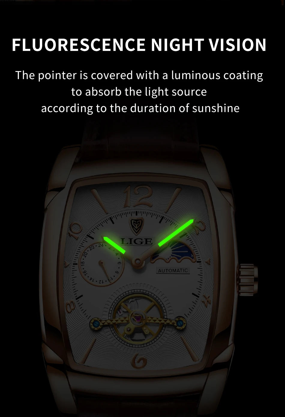LIGE New Tourbillon Automatic Mechanical Womens Watches Top Brand Luxury Fashion Waterproof Skeleton ladyClock Montre Homme