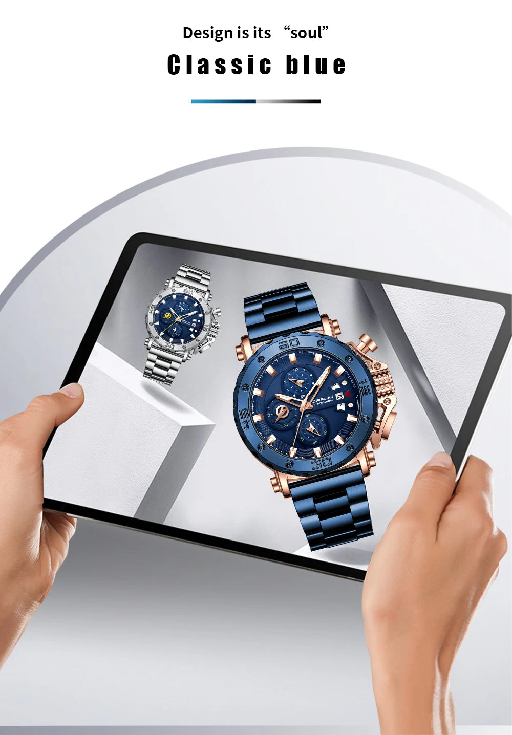 CRRJU Watch for Men Top Brand Luxury Big Dial Stainless Steel Waterproof Chronograph Wristwatches with Date Relogio Masculino