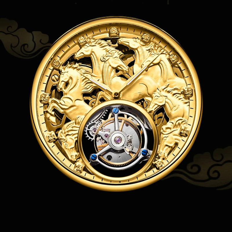 Aesop Flying Tourbillon Mechanical Watch For Men Eight Horses Stylish Waterproof Wristwatch Stylish Skeleton Dial Luxury 2025A