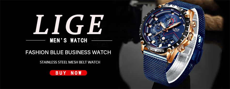 2025 New LIGE Blue Casual Mesh Belt Fashion Quartz Wristwatches Mens Watches Top Brand Luxury Waterproof Clock Relogio Masculino