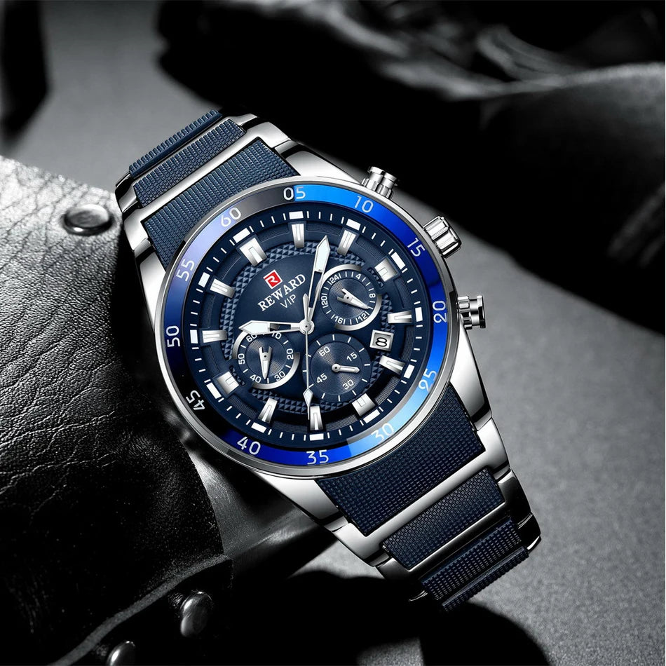 REWARD Big Dial Mens Watches Top Luxury Brand Sport Waterproof Watch Men Chronograph Quartz Clock Automatic Date WristWatches
