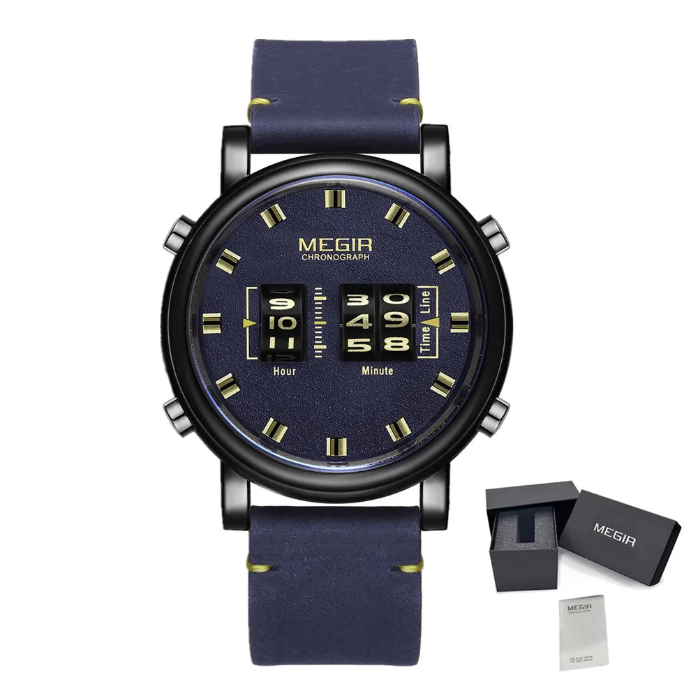 MEGIR Roller Digital Dial Watches for Men Multi-functional Roller Rotation Quartz Clock Waterproof Man Sport Wirstwatch Reloj