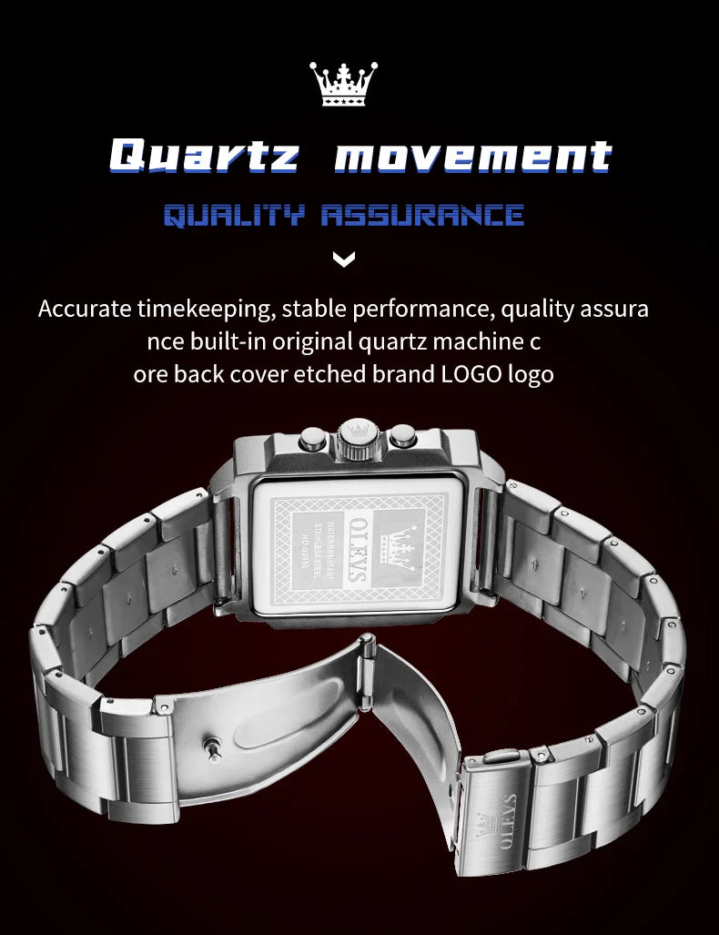 OLEVS 2958 Men Watch Fashion Business Square Quartz Watch Luxury Brand Waterproof Chronograph Formal Sports Men Watch Box Reloj