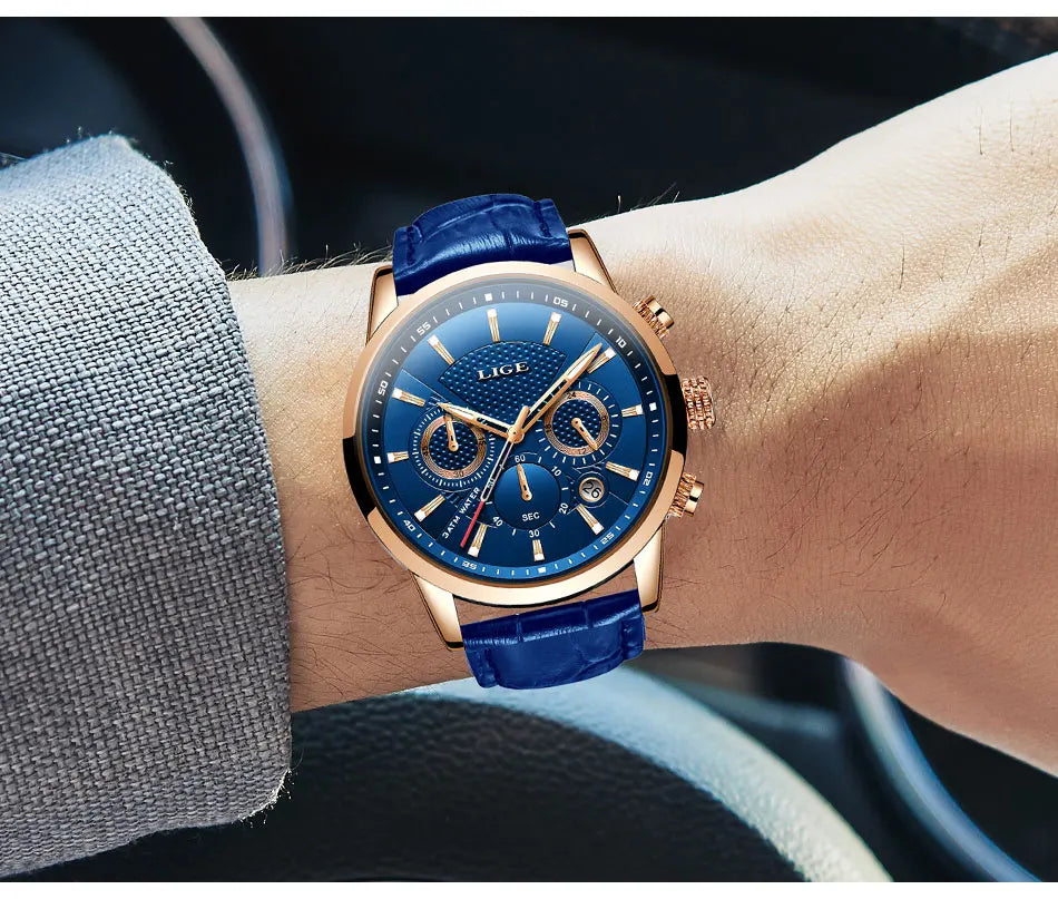 2024 LIGE Top Luxury Mens Watch Casual Business Quartz Watches Men Fashion Leather Wristwatch Waterproof Male Clock Reloj Hombre