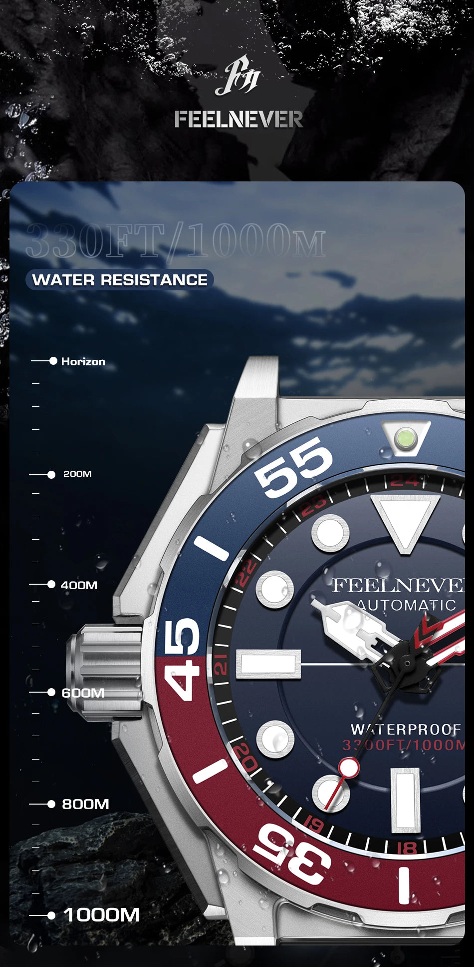 LIGE Top brand luxury watches mens automatic mechanical watch luminous large dial 1000M Gift waterproof relogios masculino+BOX