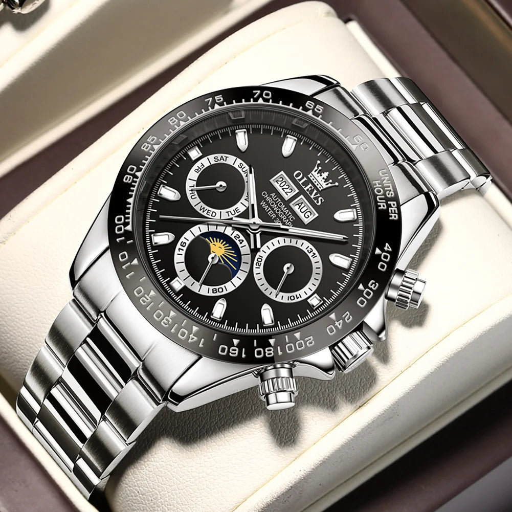 OLEVS 6654 Top Brand Men's Watches Classic Fashion Automatic Mechanical Watch for Man Complete Calendar Moon Phase Waterproof