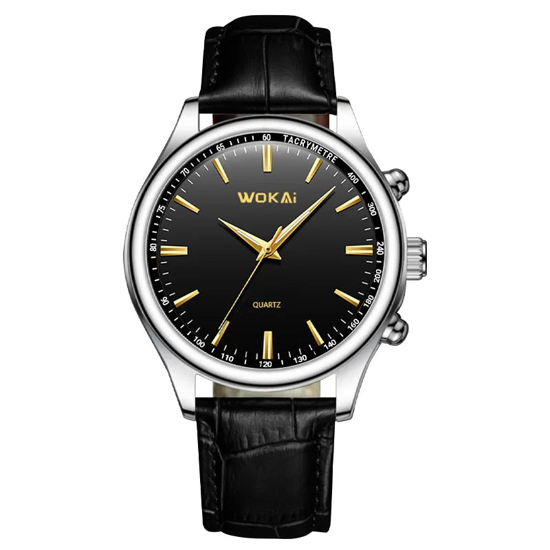 2023 New Wokai Men's Watches Fashion Business Watches Men Casual Leather Belt Quartz Wristwatches Relogio Masculino Reloj Hombre
