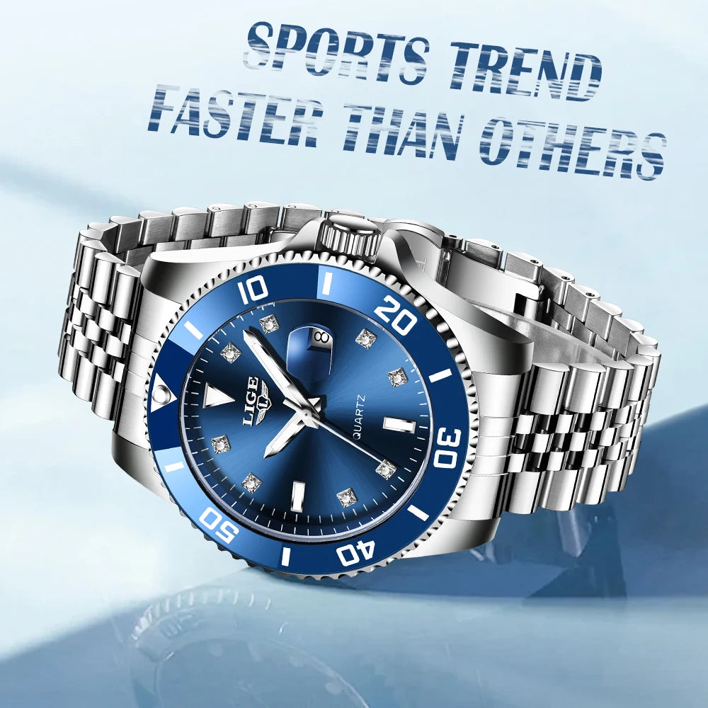 LIGE Men Top Brand Luxury Watch Fashion Diver 30ATM Waterproof Wristwatch Date Clock Sport Quartz Watches Mens Relogio Masculino