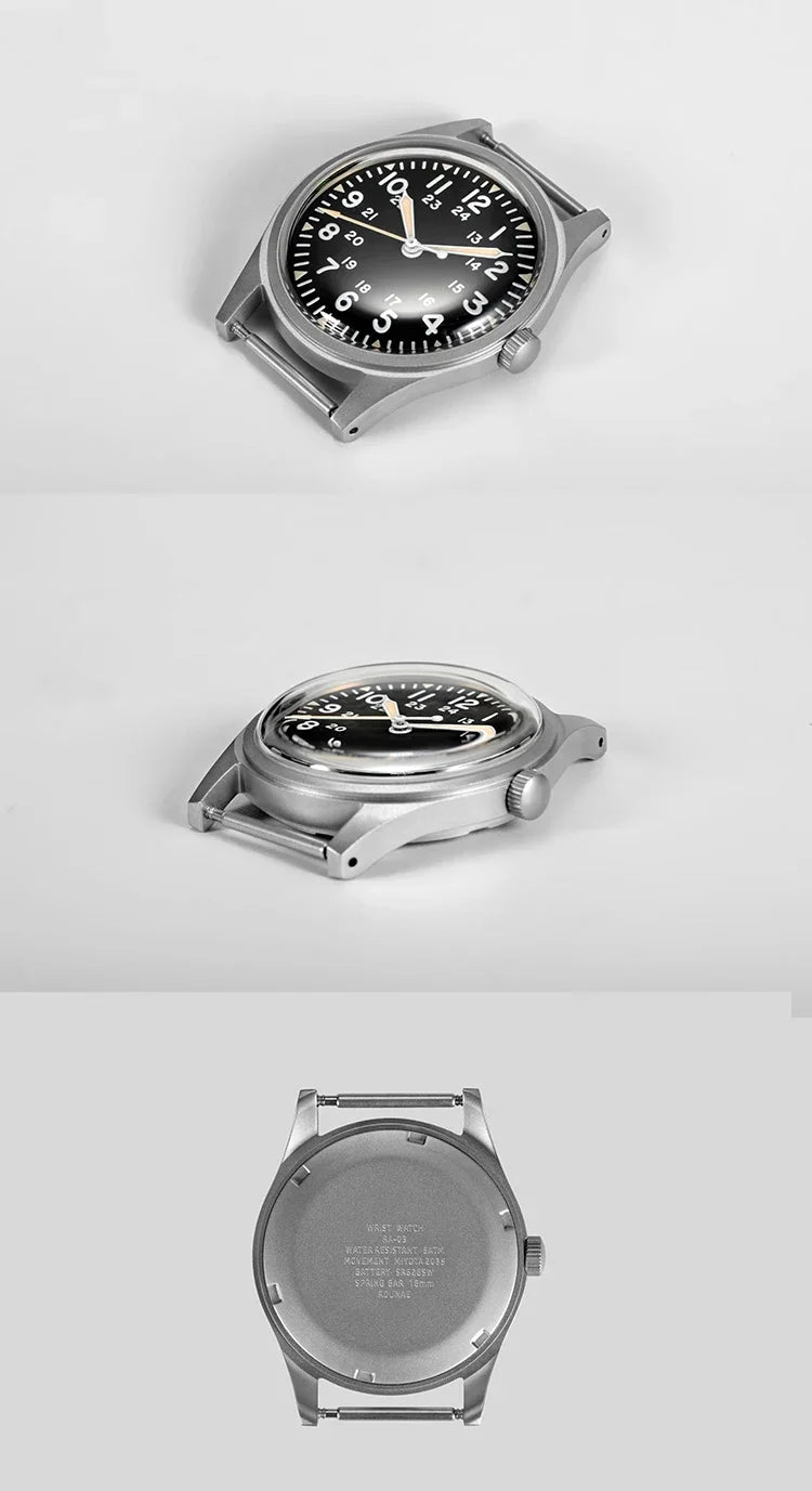 2025 New RDUNAE RA03 34.5mm Military Men Vintage Quartz Watch G10 Miyota 2035 Watches K1 Mineral Glass Stainless Steel Wristwatc