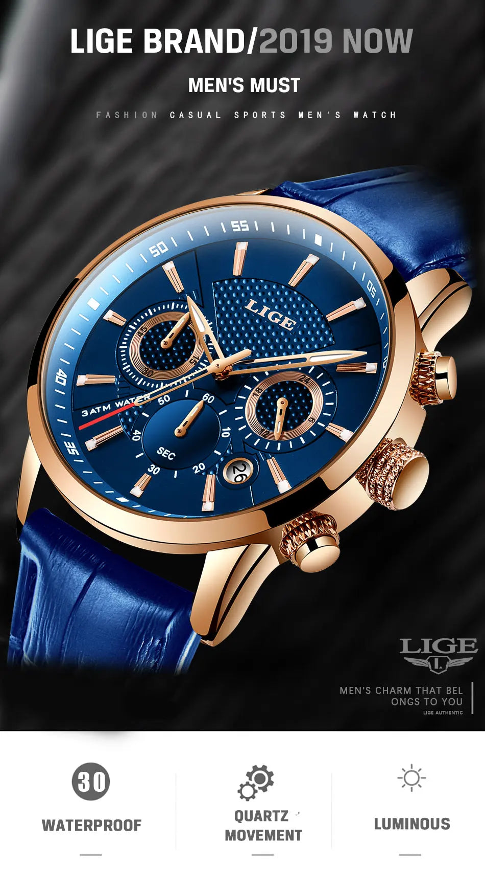 2024 LIGE Top Luxury Mens Watch Casual Business Quartz Watches Men Fashion Leather Wristwatch Waterproof Male Clock Reloj Hombre