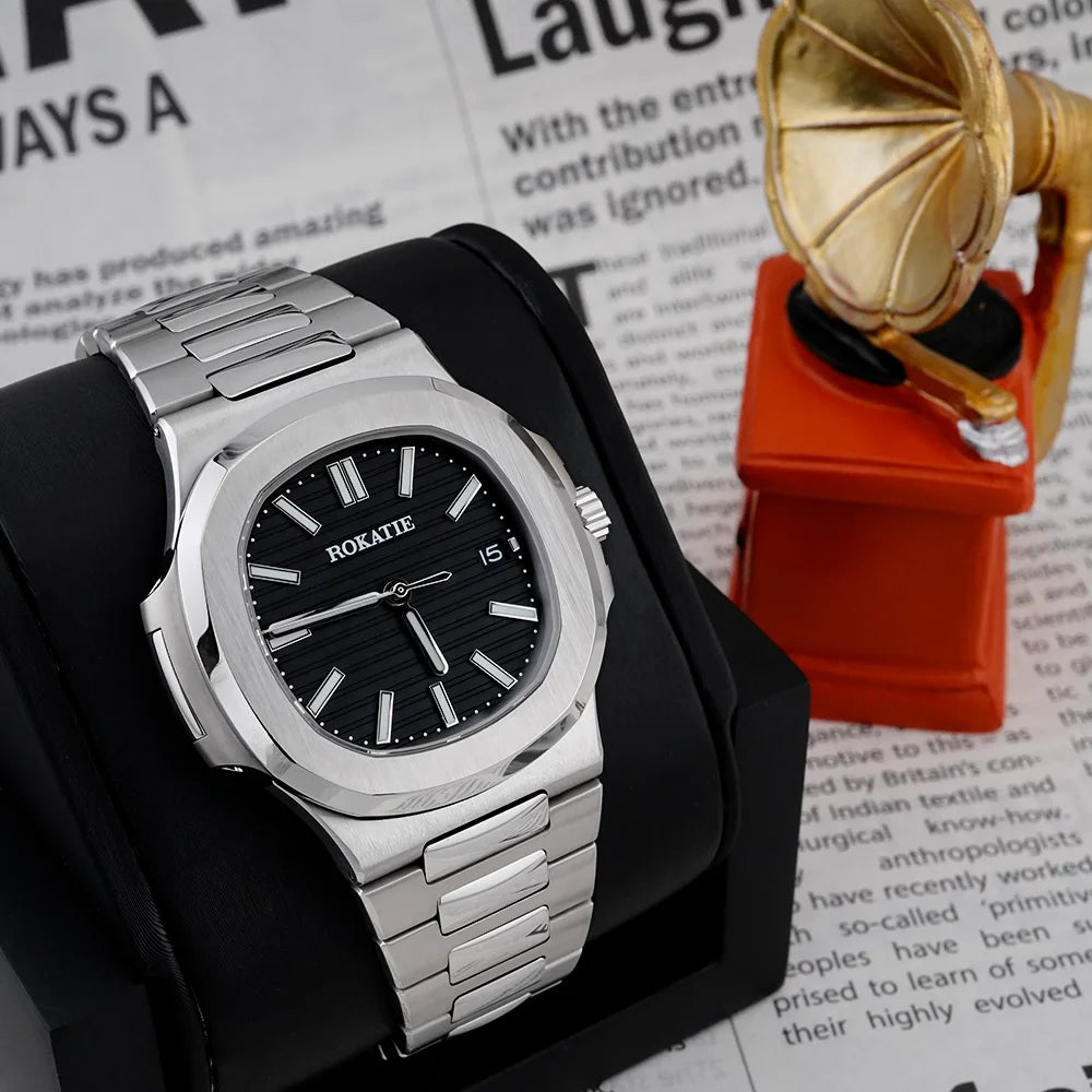 ROKATIE 2024 Luxury 9015 Japanese Movement Stainless Steel Watch 38mm Case Luminous Feature Day 50m Waterproof Watches for men