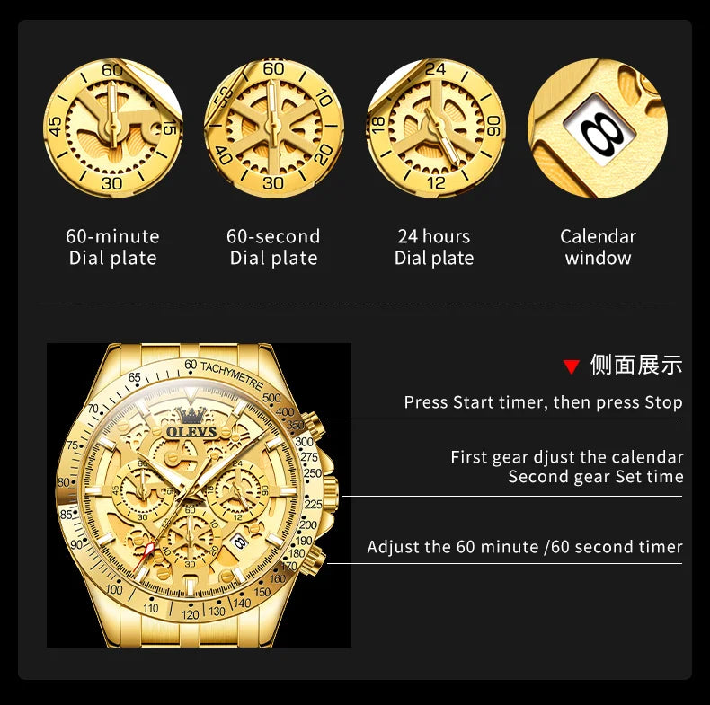 OLEVS 9913 Man Watches 44mm Big Dial Luxury Business Quartz Watch For Men Waterproof Luminous Chronograph Fashion Men Hand Clock